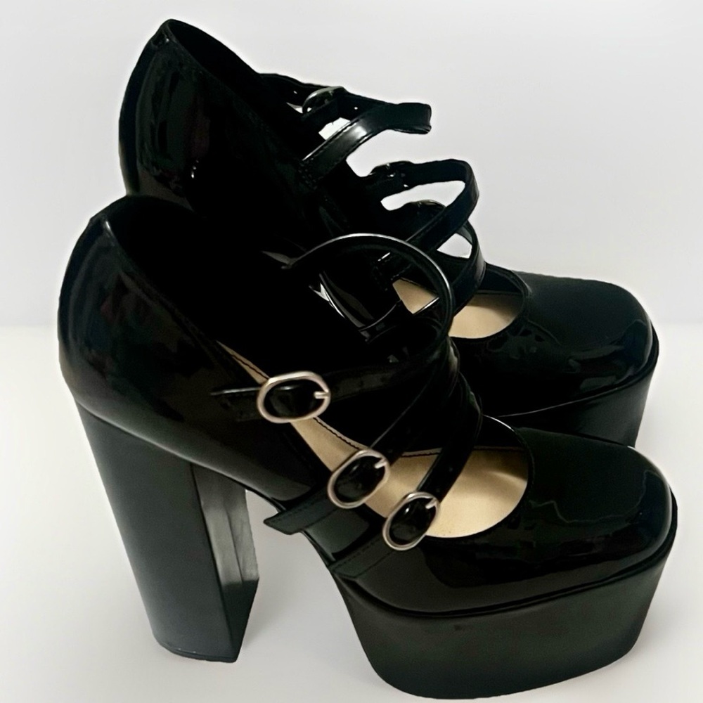 Idoré Perla Black Mary Jane 5.5” Block Heels Round Toe Patent-Like Women’s Sz 6 - Picture 3 of 7